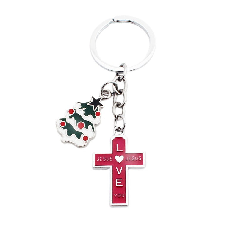 Wholesale Christmas Santa Claus Christmas Tree Drop Oil Zinc Alloy Keychain